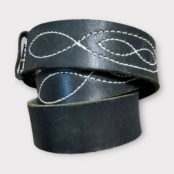 Vintage B.G. Street Belt Western Leather Embroidered Round Buckle Americana  - Picture 1 of 10